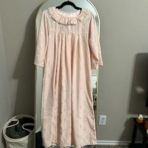 Handmade Pink Long Nightgown with Ruffle Collar